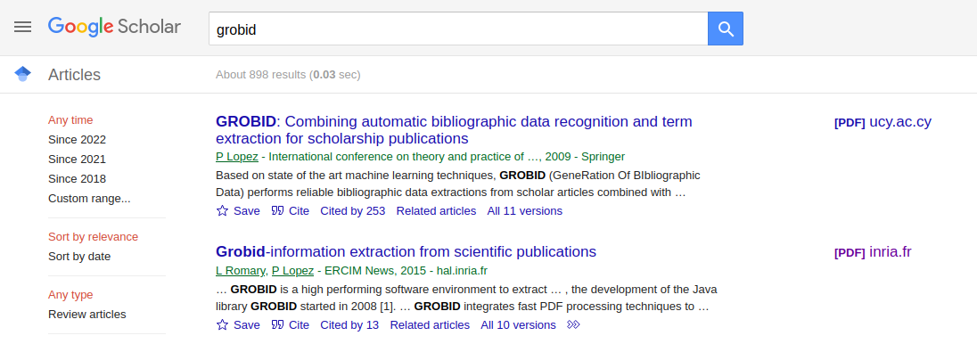GROBID Google Scholar