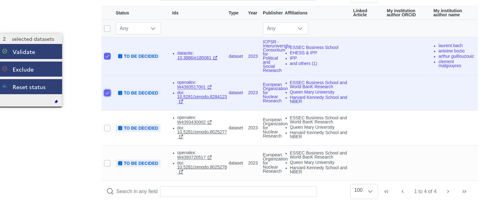 affiliations search years